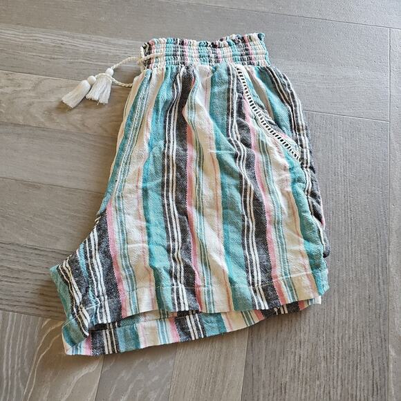 Briggs Linen Blend Multi Stripe Pull On High Rise Womens Shorts W Pockets large - Picture 5 of 5
